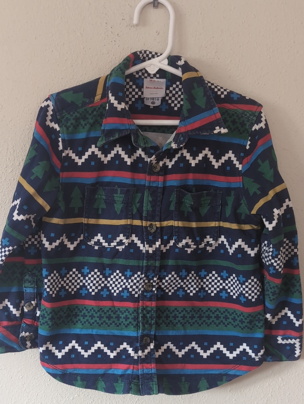 Hanna Andersson Navy Blue Multicolor Patterned Button-Down Shirt Kids 4